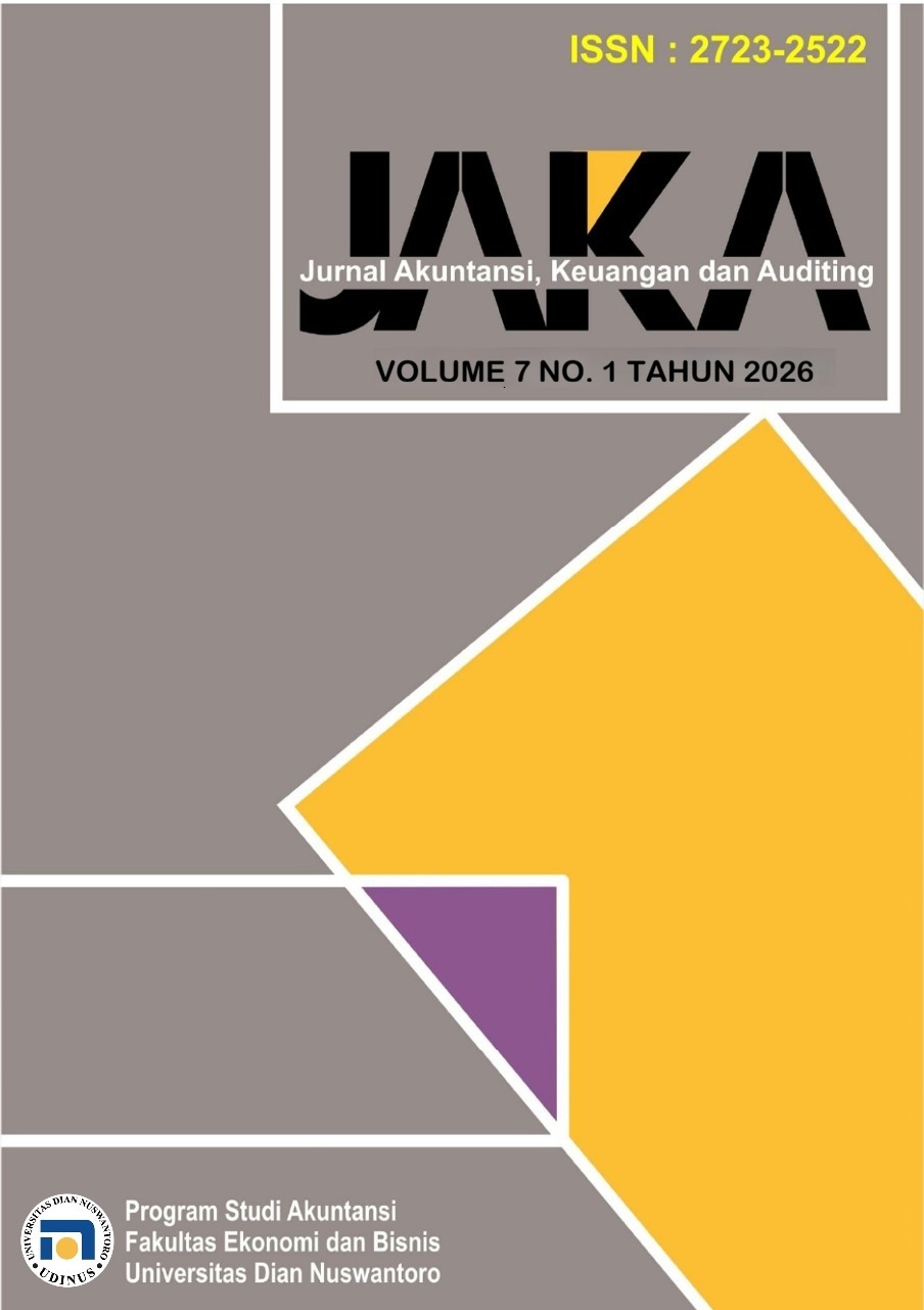 					View Vol. 7 No. 1 (2026): JAKA (Jurnal Akuntansi, Keuangan dan Auditing)
				